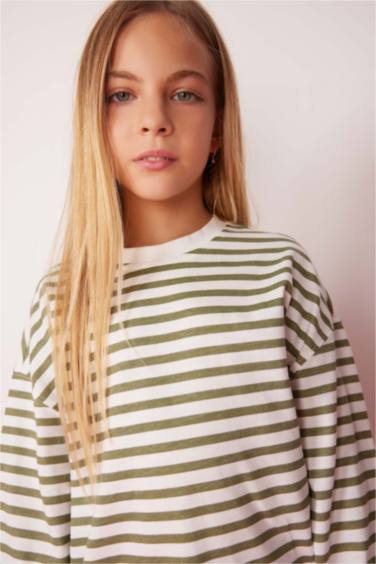 Girl Crew Neck Striped Cotton T-Shirt