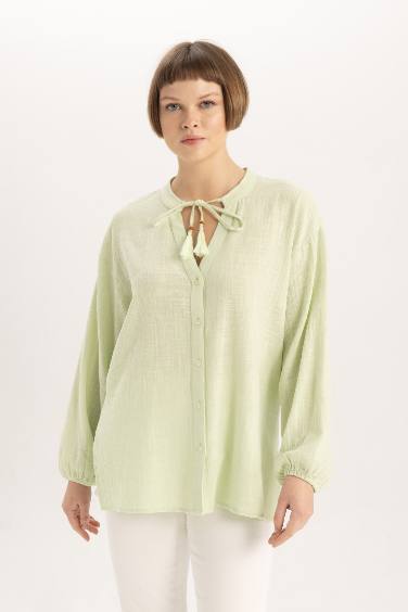 Regular Fit Crew Neck Long Sleeve Blouse