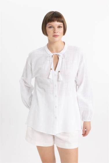 Blouse coupe régulière à Manches Longues et Col Rond