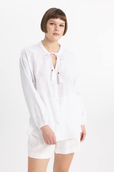 Blouse coupe régulière à Manches Longues et Col Rond