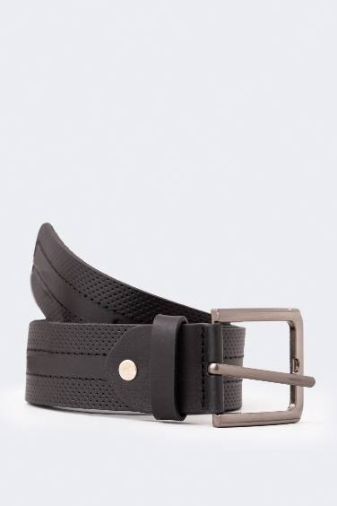 Man Rectangle Clasp Leather Jean Belt