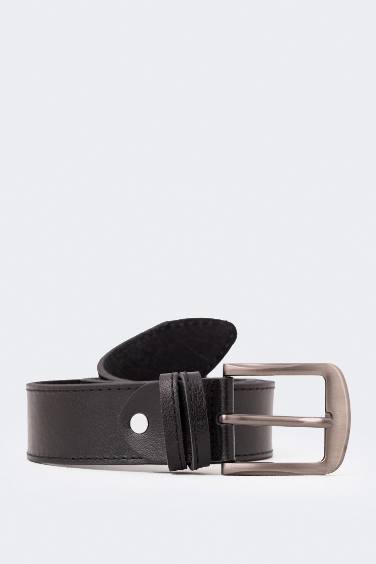 Man Rectangle Clasp Leather Jean Belt