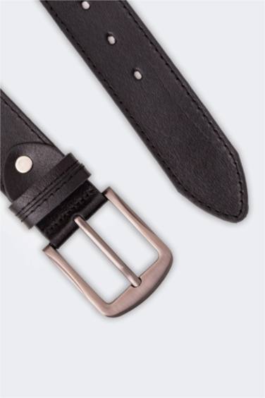 Man Rectangle Clasp Leather Jean Belt