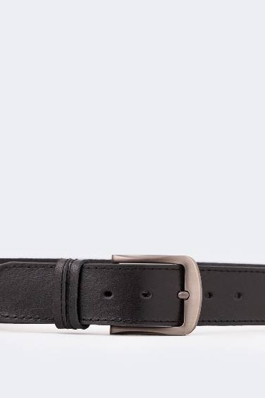 Man Rectangle Clasp Leather Jean Belt