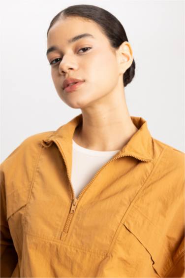 DeFactoFit Oversize Fit Stand Collar Woven Cardigan