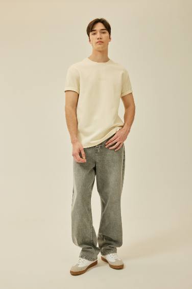 Regular Fit Crew Neck Printed Heavy Fabric T-Shirt