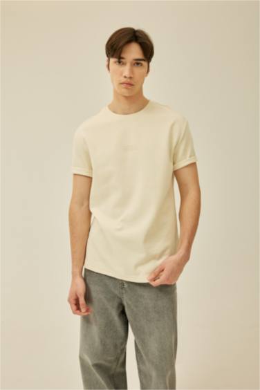 Regular Fit Crew Neck Printed Heavy Fabric T-Shirt