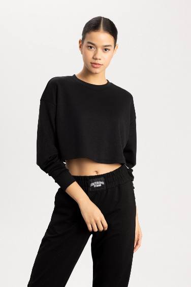 DeFactoFit Crop Bisiklet Yaka Sporcu Sweatshirt