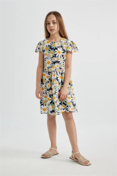 فستان بناتي قصة عادية فلورال