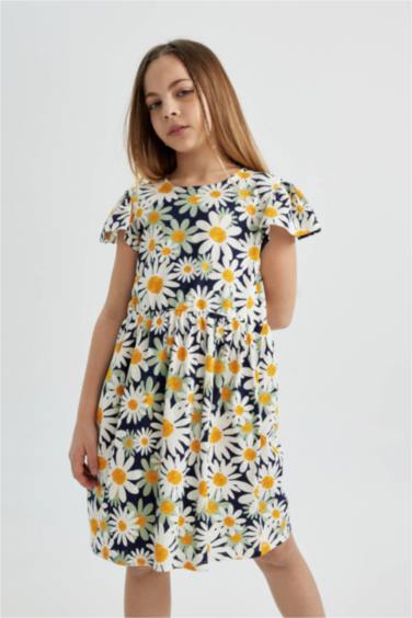 فستان بناتي قصة عادية فلورال