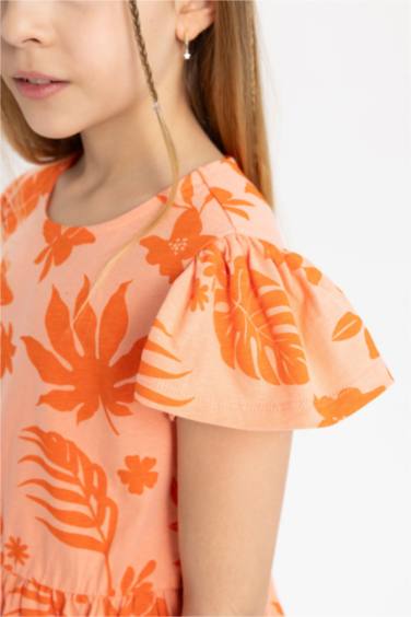 Kız Çocuk Çiçekli Kısa Kollu Elbise