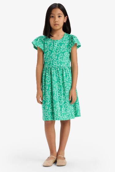 Regular Fit Crew Neck Patterned Short Sleeve Dress