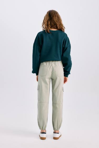 Карго джоггеры с высокой талией из габардина