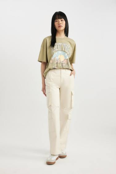 Straight Fit Cargo Gabardine Trousers