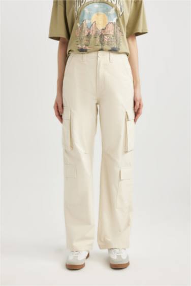 Брюки карго прямого кроя из габардина