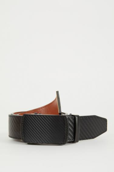 Man Rectangle Clasp Faux Leather Classic Belt