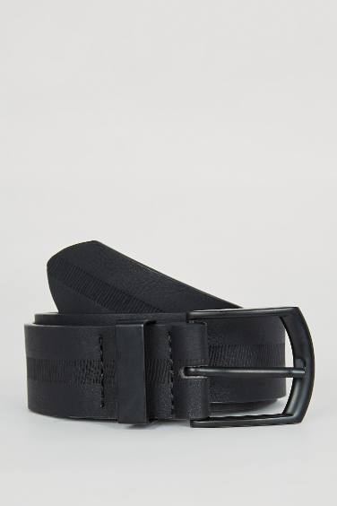 Man Rectangle Clasp Faux Leather Jean Belt