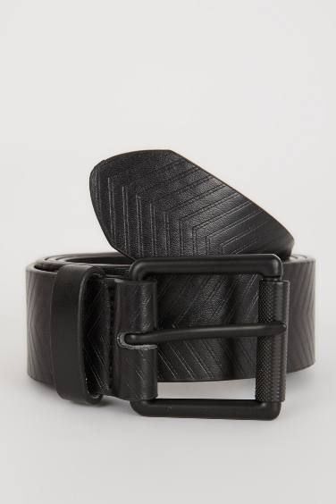 Man Square Clasp Faux Leather Jean Belt