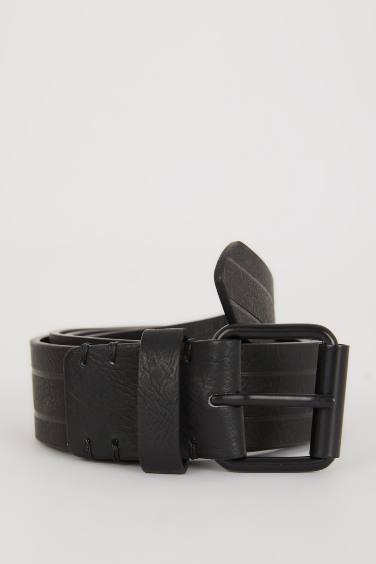 Man Square Clasp Faux Leather Classic Belt