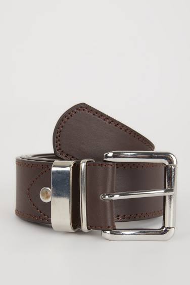 Man Square Clasp Faux Leather Classic Belt