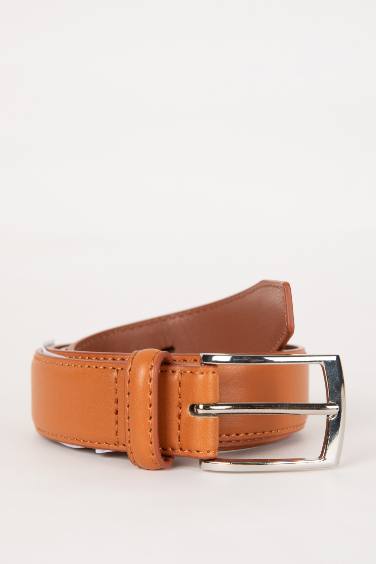 Man Rectangle Clasp Faux Leather Classic Belt