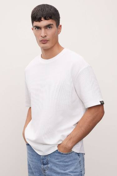 Comfort Regular Fit Crew Neck Waffle Cotton Basic T-Shirt