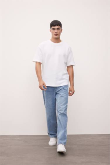 تيشيرت نص ردن وافل قصة مريحة بياخة مستديرة