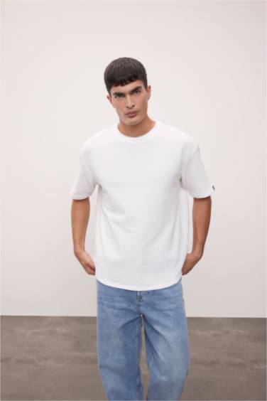 تيشيرت نص ردن وافل قصة مريحة بياخة مستديرة