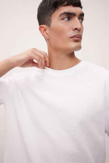 تيشيرت نص ردن وافل قصة مريحة بياخة مستديرة