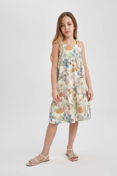 Girl Patterned Cotton Sleeveless Dress