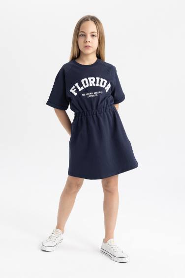 Girl Printed Sweatshirt Fabric Short Sleeve Dress