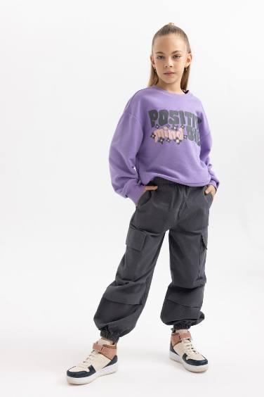 Girl Parachute Cargo Cotton Trousers