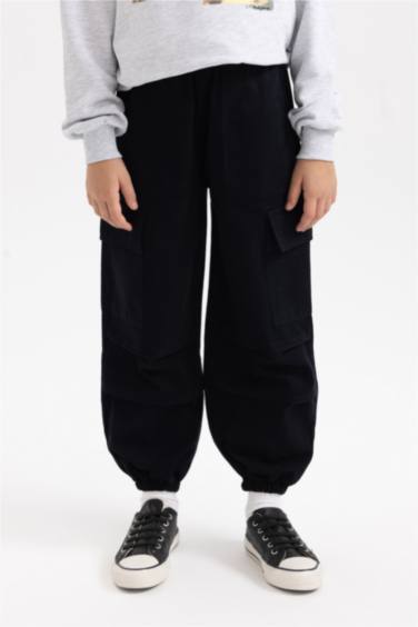 Girl Parachute Cargo Cotton Trousers