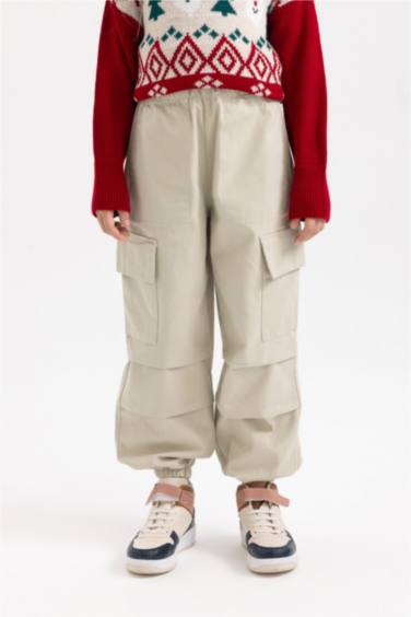 Girl Parachute Cargo Cotton Trousers