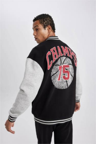 جاكيت بومبر قماش سميك اوفر سايز من DeFactoFit