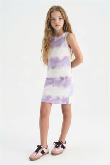 فستان بناتي مضلع تاي داي قصة عادية