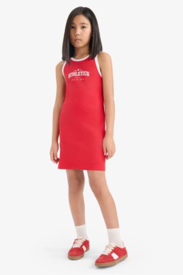 Летнее платье для девочек с принтом, без рукавов и ребристой текстурой