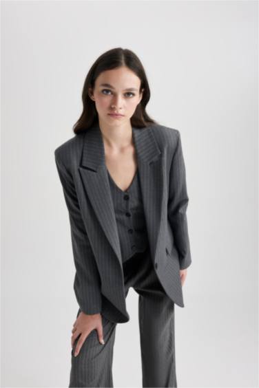 Oversize Fit Striped Woven Blazer