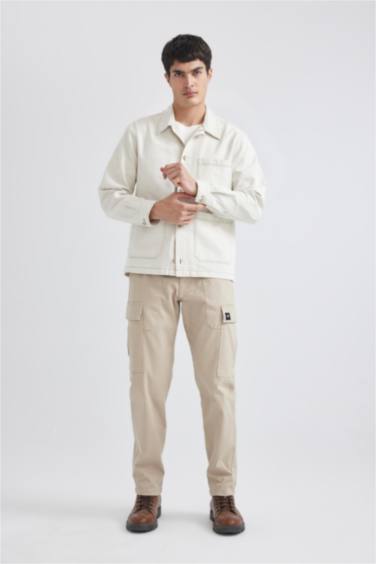 Regular Fit Polo Yaka Keten Karışımlı Düğmeli Cepli Yazlık Gömlek Ceket