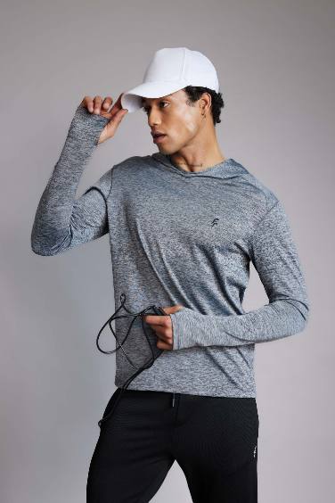 DeFactoFit Slim Fit Dar Kesim Kapüşonlu Sporcu Sweatshirt