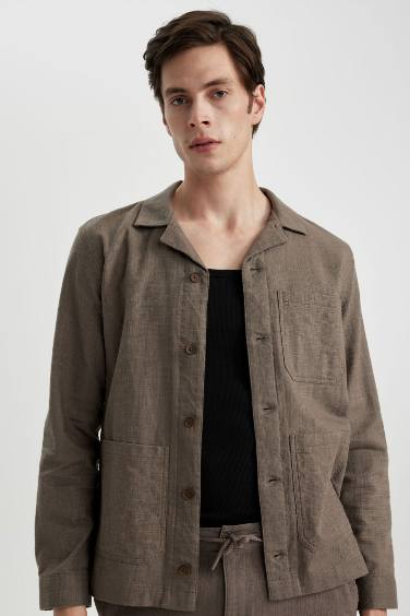 Regular Fit Apache Neck Cotton Overshirt