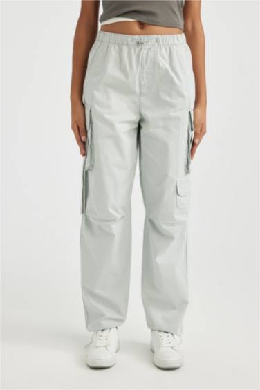 Брюки карго с высокой талией из габардина