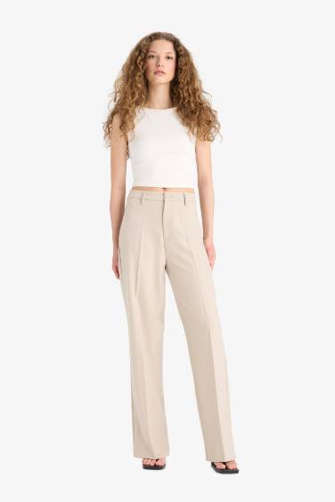 Straight Fit High Waist Standard Length Trousers