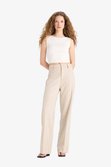 Straight Fit High Waist Standard Length Trousers
