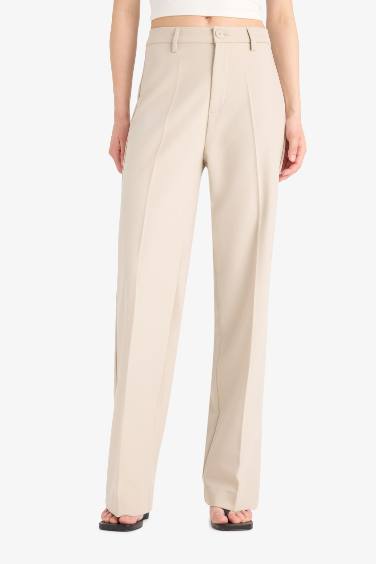 Straight Fit High Waist Standard Length Trousers