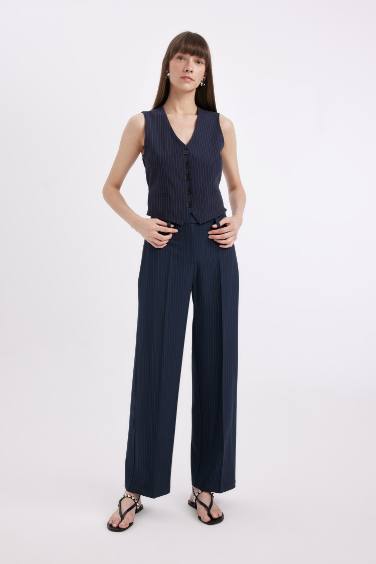 Wide Leg Double Pocket High Waist Standard Length Trousers