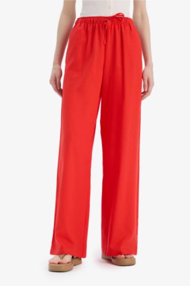 Широкие брюки из смесового льна с высокой посадкой и двумя карманами