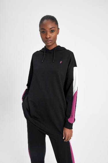 DeFactoFit Long  Fit Kapüşonlu Sporcu Sweatshirt