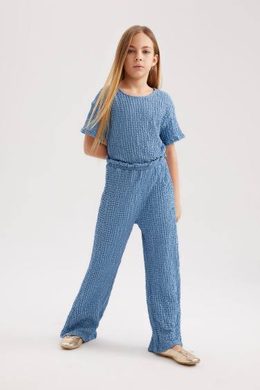 Girl Short Sleeve Long Jumpsuit