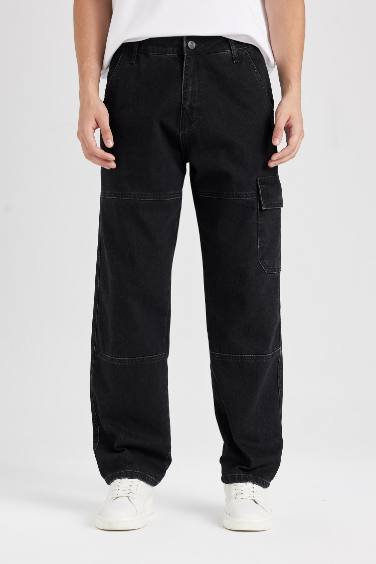 Pantalon Jean Cargo large à taille normale avec poches